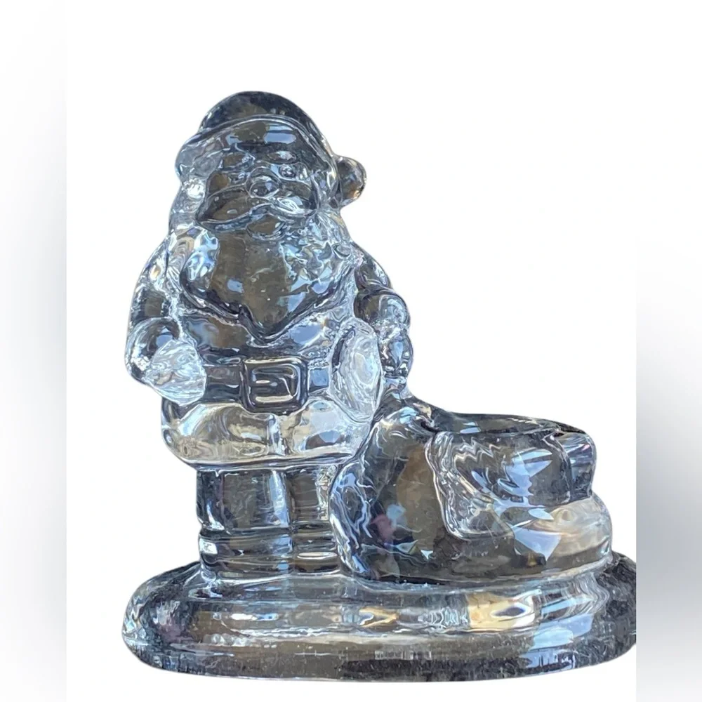 WILLIAMS SONOMA Set of 4 Glass Santa Tiny Taper Candle Holders